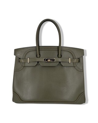 Hermes Birkin 35 Ghillies Tadelakt Vert Veronese Champagne Gold Hardware