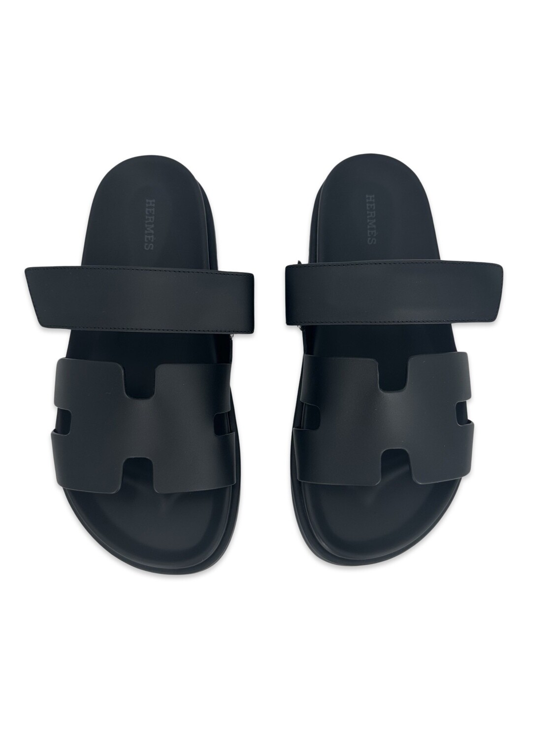 Hermes Chypre Sandals Black Leather Size 39