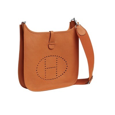 Hermes Evelyne 29cm Bag Orange Taurillon Clemance Leather Palladium Hardware