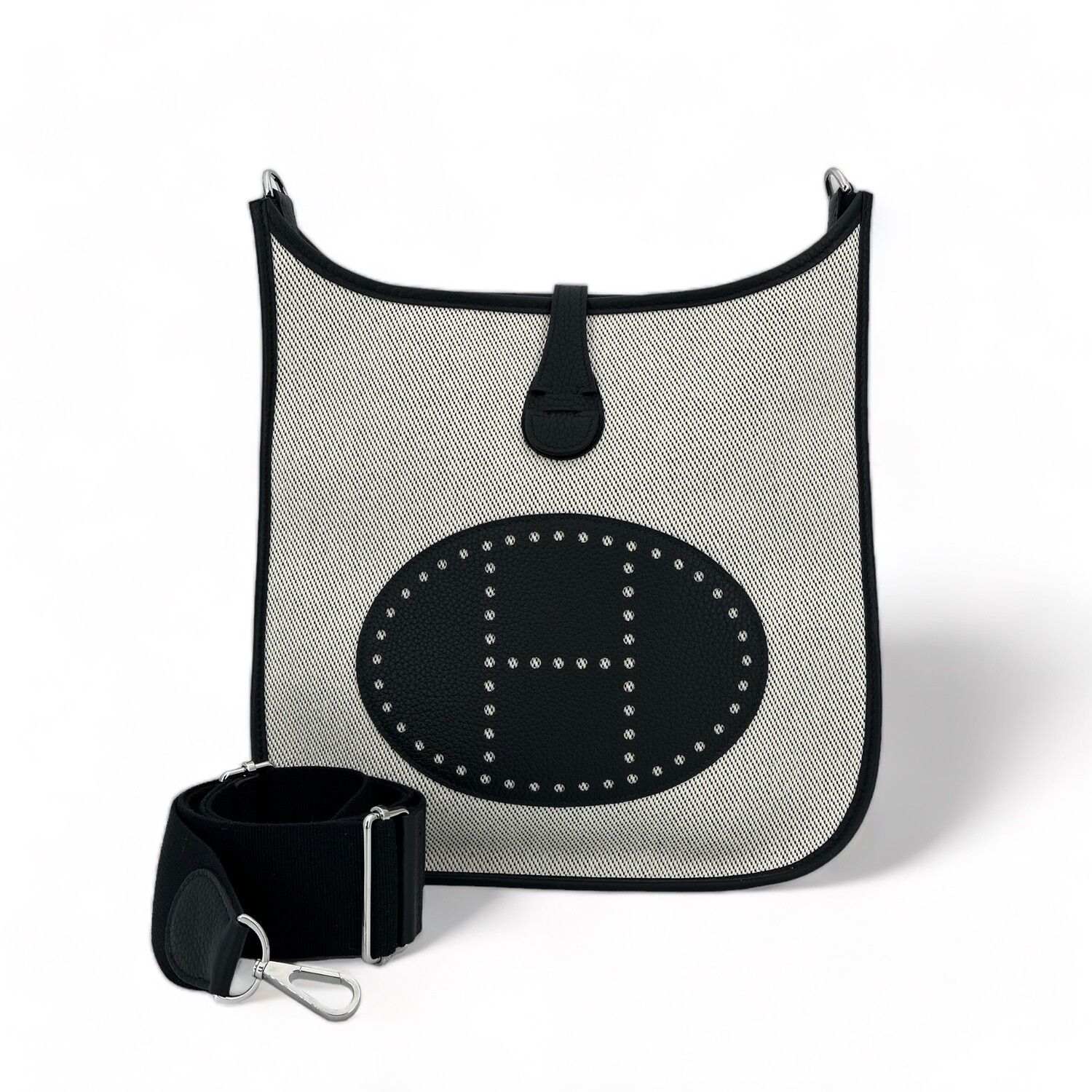 Hermes Evelyne Bag 29 Ecru Twill H Taurillon Clemence Black