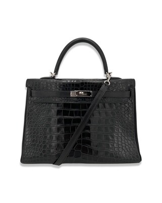 Hermes Kelly 35 Black Tri-leather Bag Alligator Box Clemence Palladium Hardware