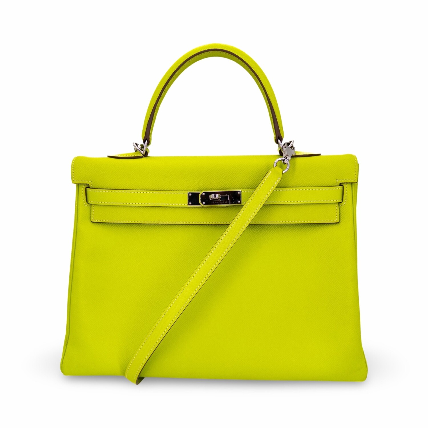 Hermes Kelly 35cm Candy Kiwi Epsom Leather Lichen Interior Palladium Hardware