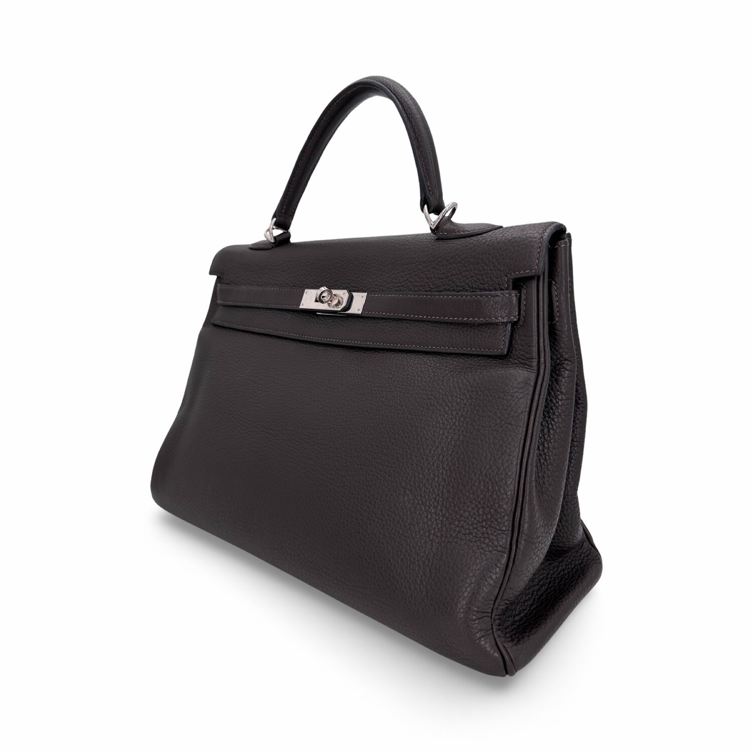 Hermes Kelly 35cm Chocolate Taurillon Clemance Leather Palladium Hardware