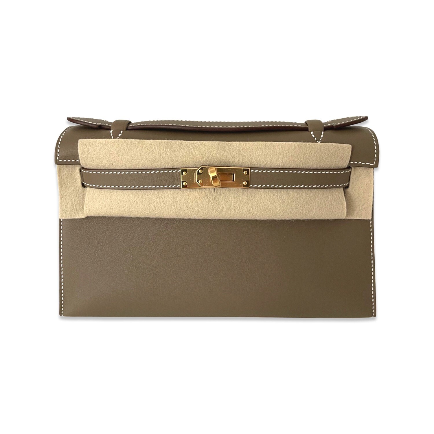 Hermes Kelly Mini Pochette Bag Etoupe Swift Leather Gold Hardware
