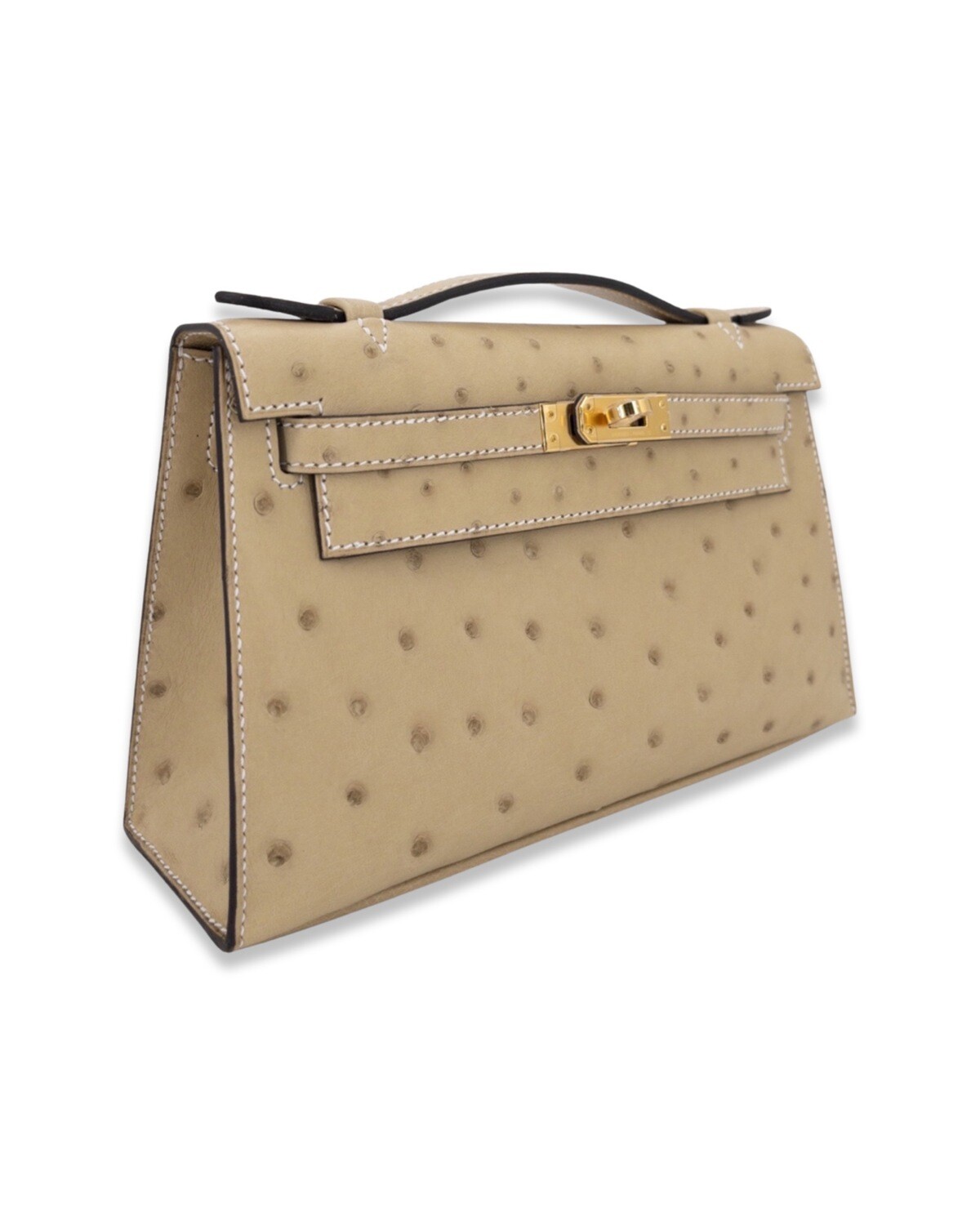 Hermes Kelly Mini Pochette Bag Trench Ostrich Leather Gold Hardware