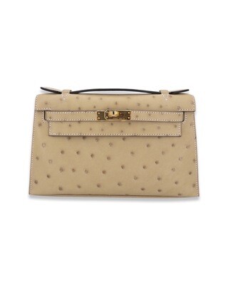 Hermes Kelly Mini Pochette Bag Trench Ostrich Leather Gold Hardware