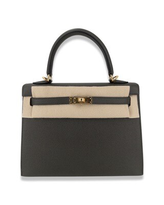 Hermes Kelly Sellier  Bag 25 Noir Black Epsom Leather Gold Hardware