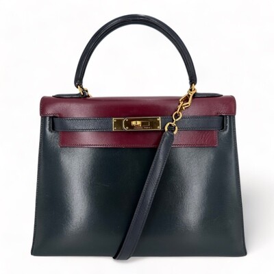 Hermes Kelly Vintage Bag 28cm Tricolor Box Leather Gold Plated Hardware