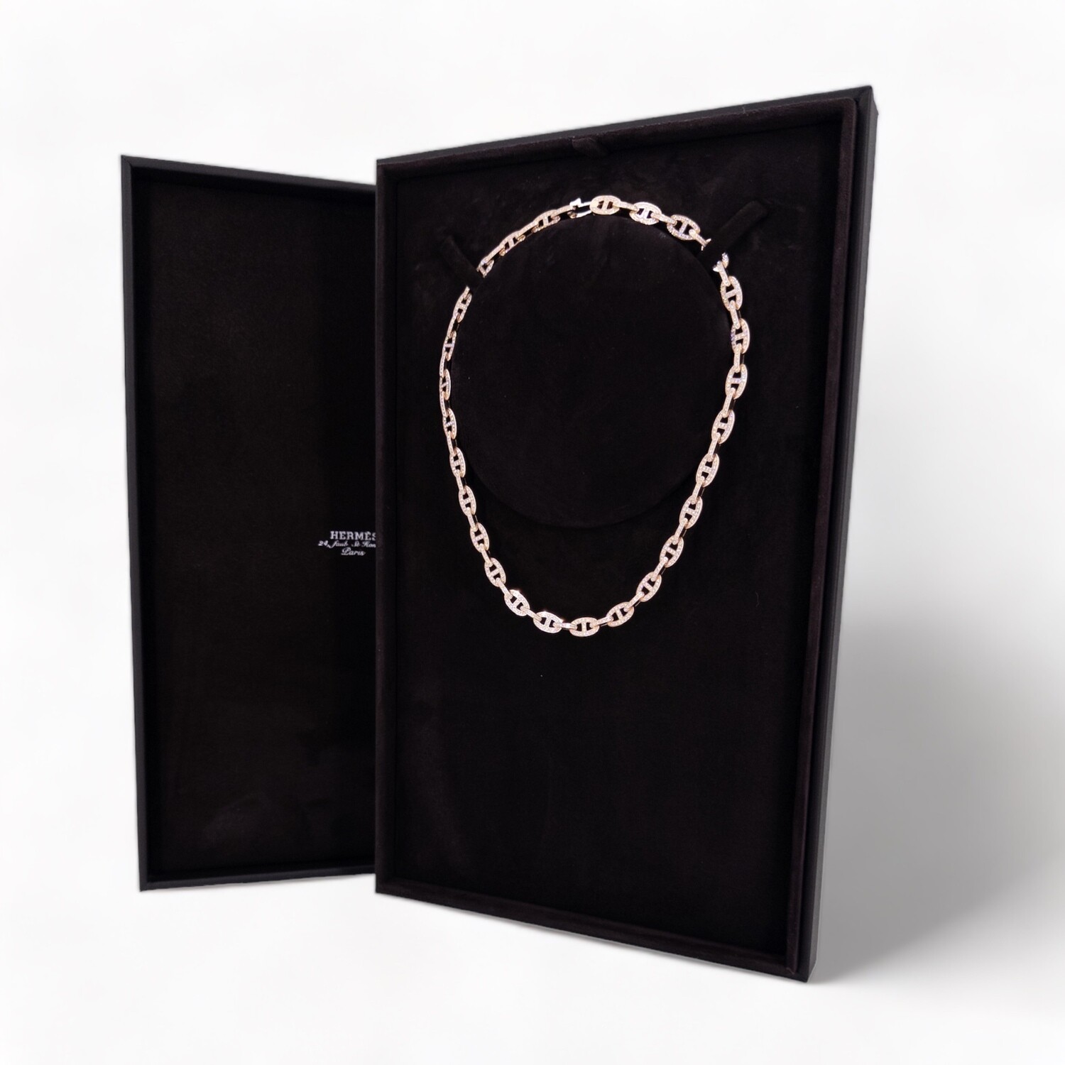 Hermes Necklace Chaine D'Ancre Enchainee Rose Gold Full Diamonds