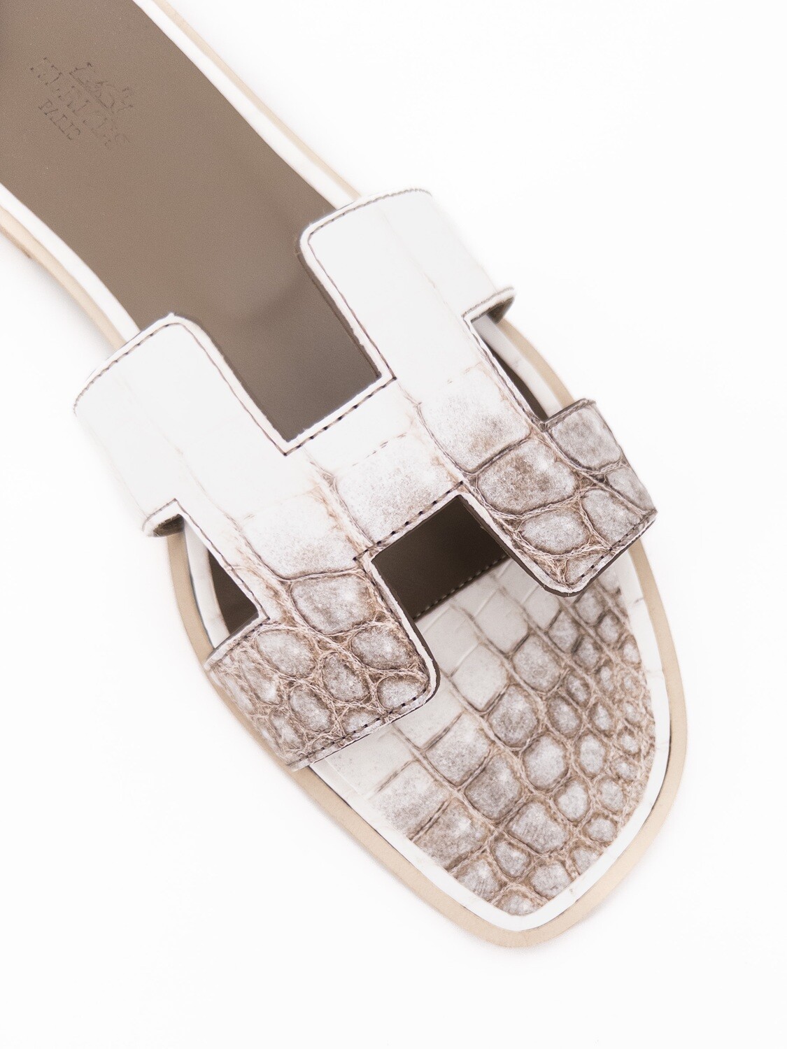 Hermes White Blanc Matte Niloticus Crocodile Himalaya Oran Slides Sandals Size 39