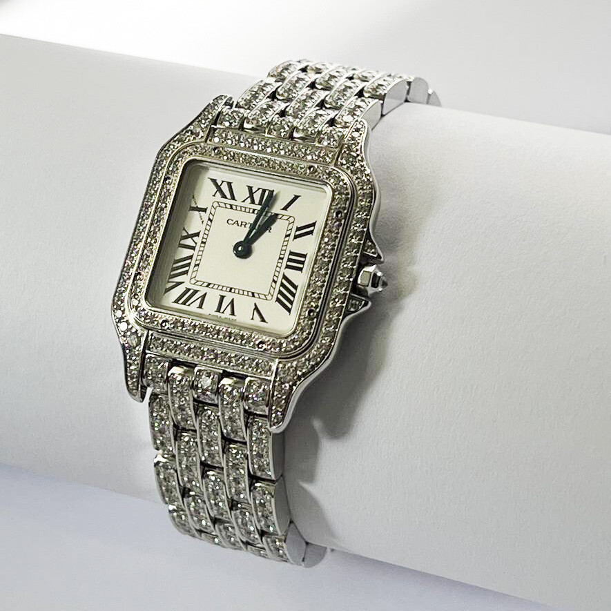 Panthere De Cartier Watch Medium Model Full Diamonds White Gold