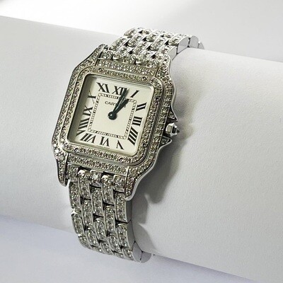 Panthere De Cartier Watch Medium Model Full Diamonds White Gold