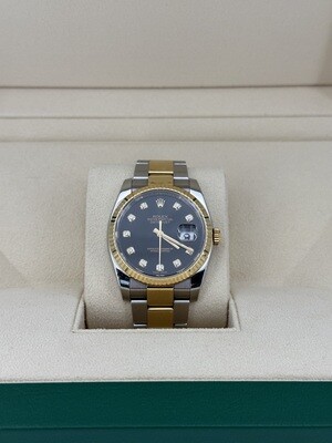 Rolex Datejust 116233 36mm Steel Gold Bracelet Black Face Diamond Markers