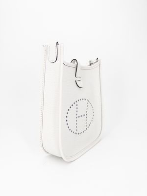 Hermes Mini Evelyne Bag New White Clemence Leather PHW