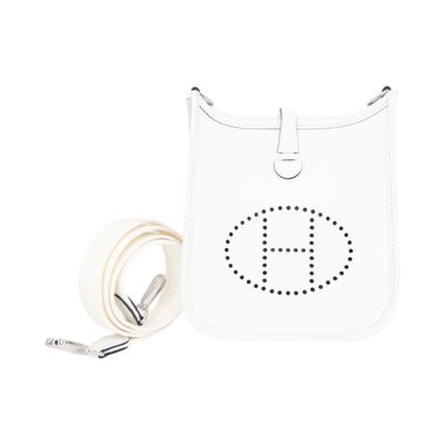 Hermes Mini Evelyne Bag New White Clemence Leather PHW