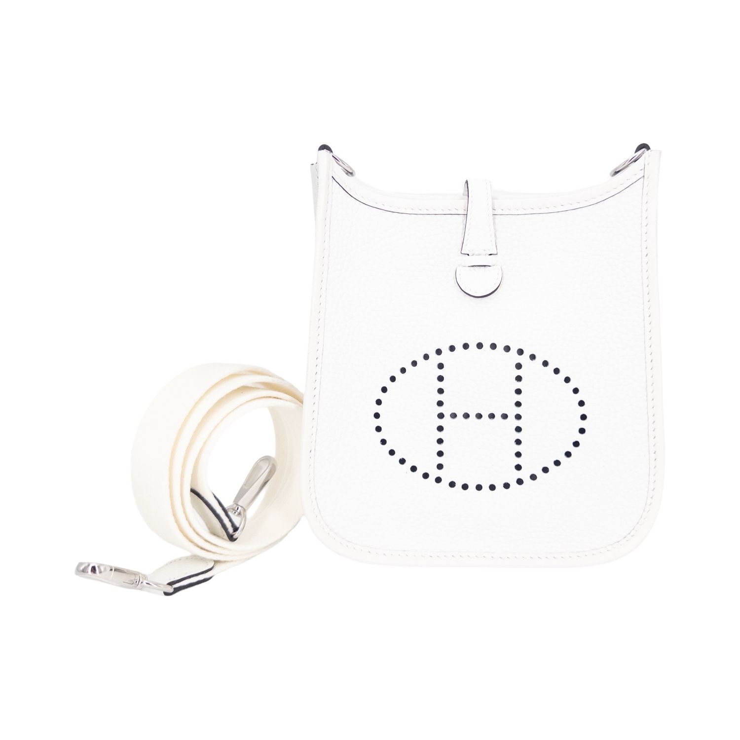 Hermes Mini Evelyne Bag New White Clemence Leather PHW