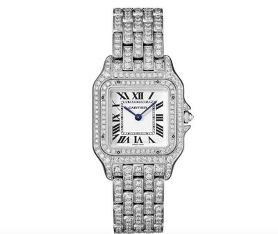 Panthere De Cartier Watch Medium Model Full Diamonds White Gold