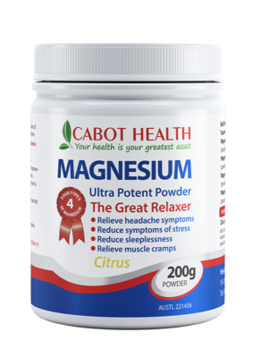 Cabot Health Magnesium Ultra Potent Powder, Size: 200g, Colours: Citrus