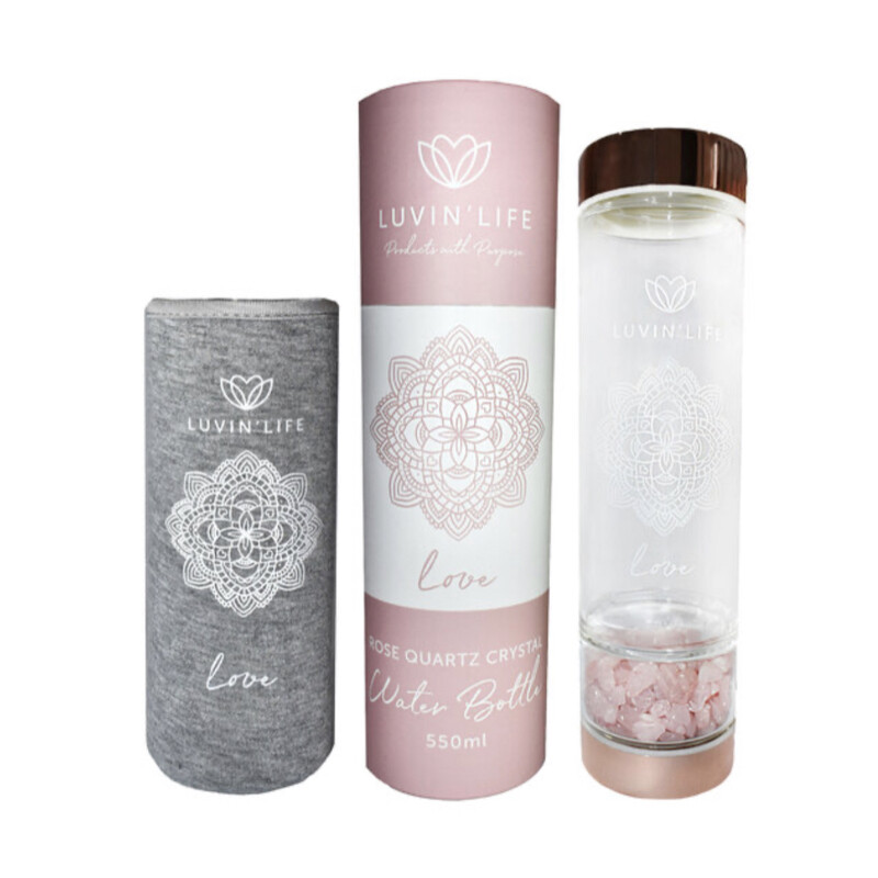 Luvin Life Water Bottle with Rose Quartz Crystal
