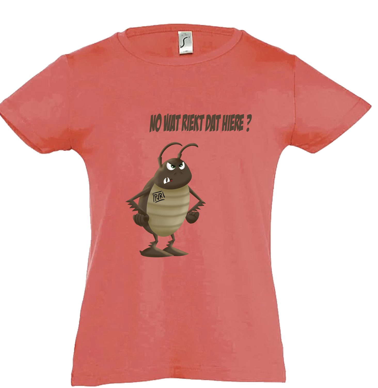T-shirt kids meisjes unieke tekening Insect, Kleur: Coral