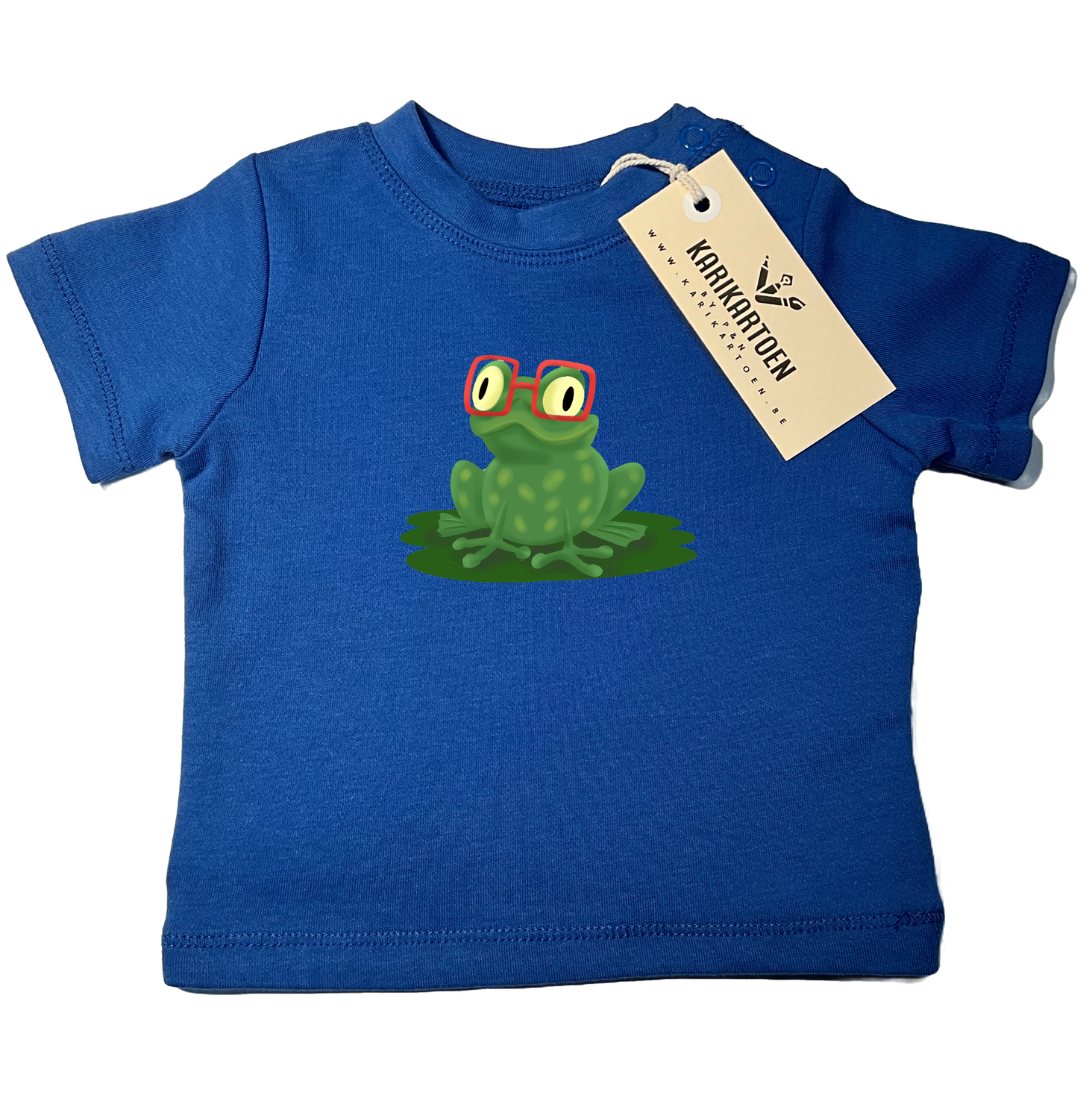 T-shirt unieke tekening (Baby 0-2 jaar) - Kikker, Kleur: Blauw