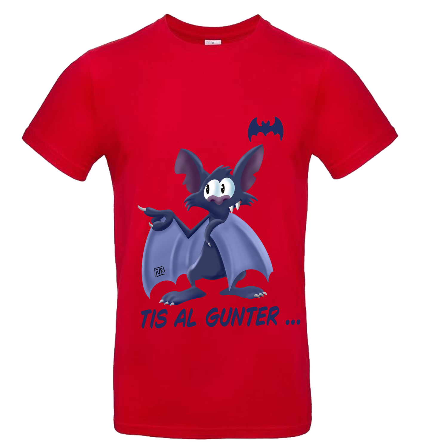 T-shirt met unieke tekening Vleermuis, Kleur: Rood