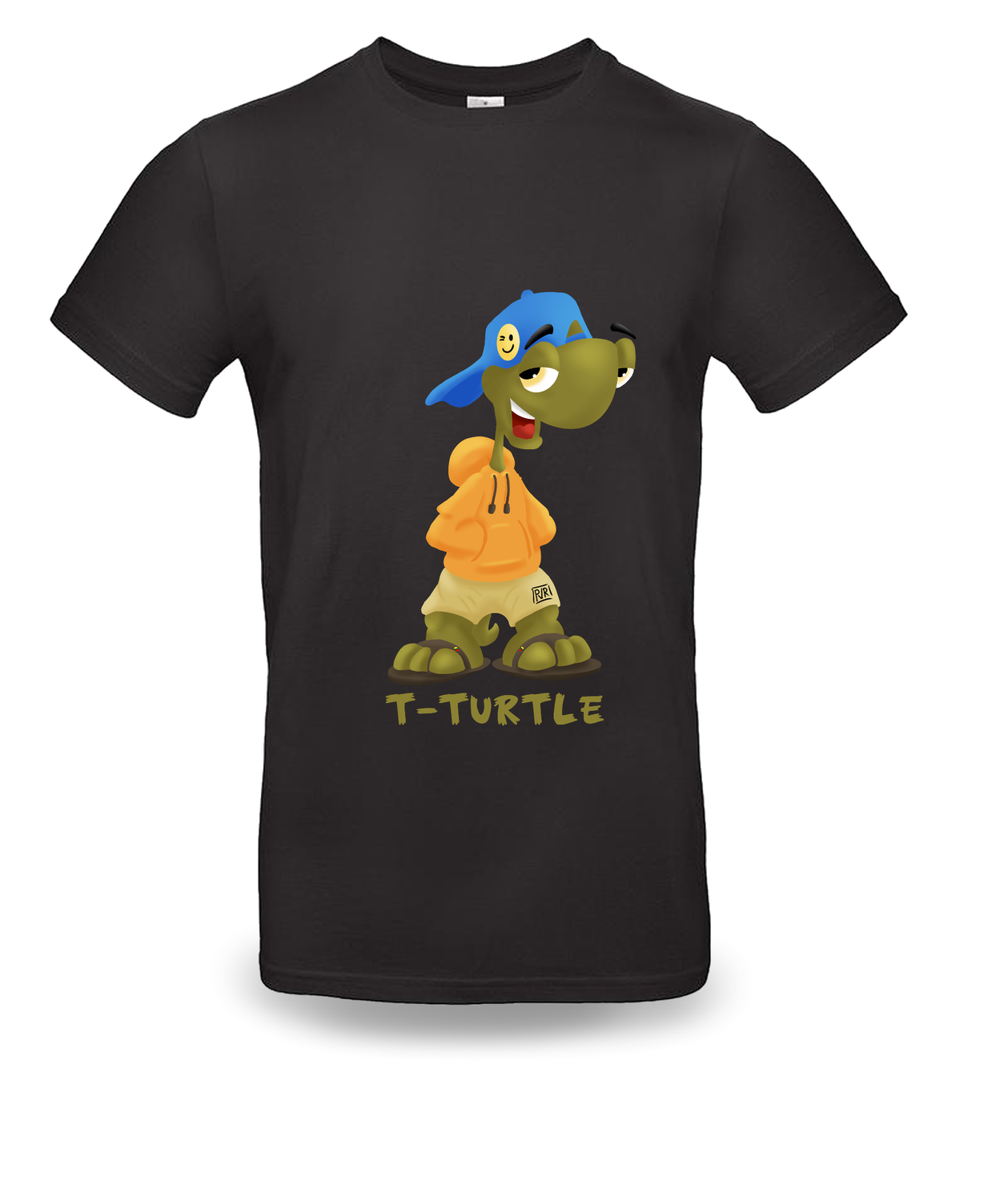 T-shirt met unieke tekening Schildpad, Kleur: Zwart
