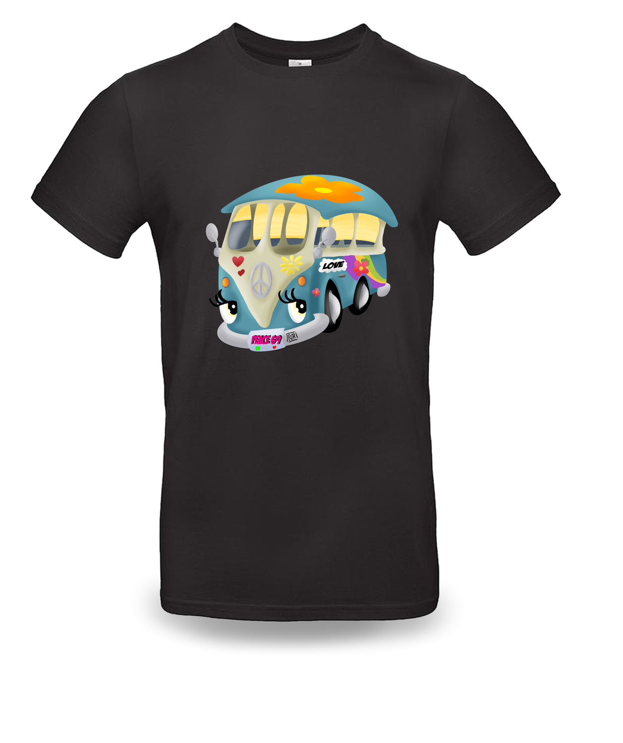 T-shirt met unieke tekening VW Bus, Kleur: Zwart