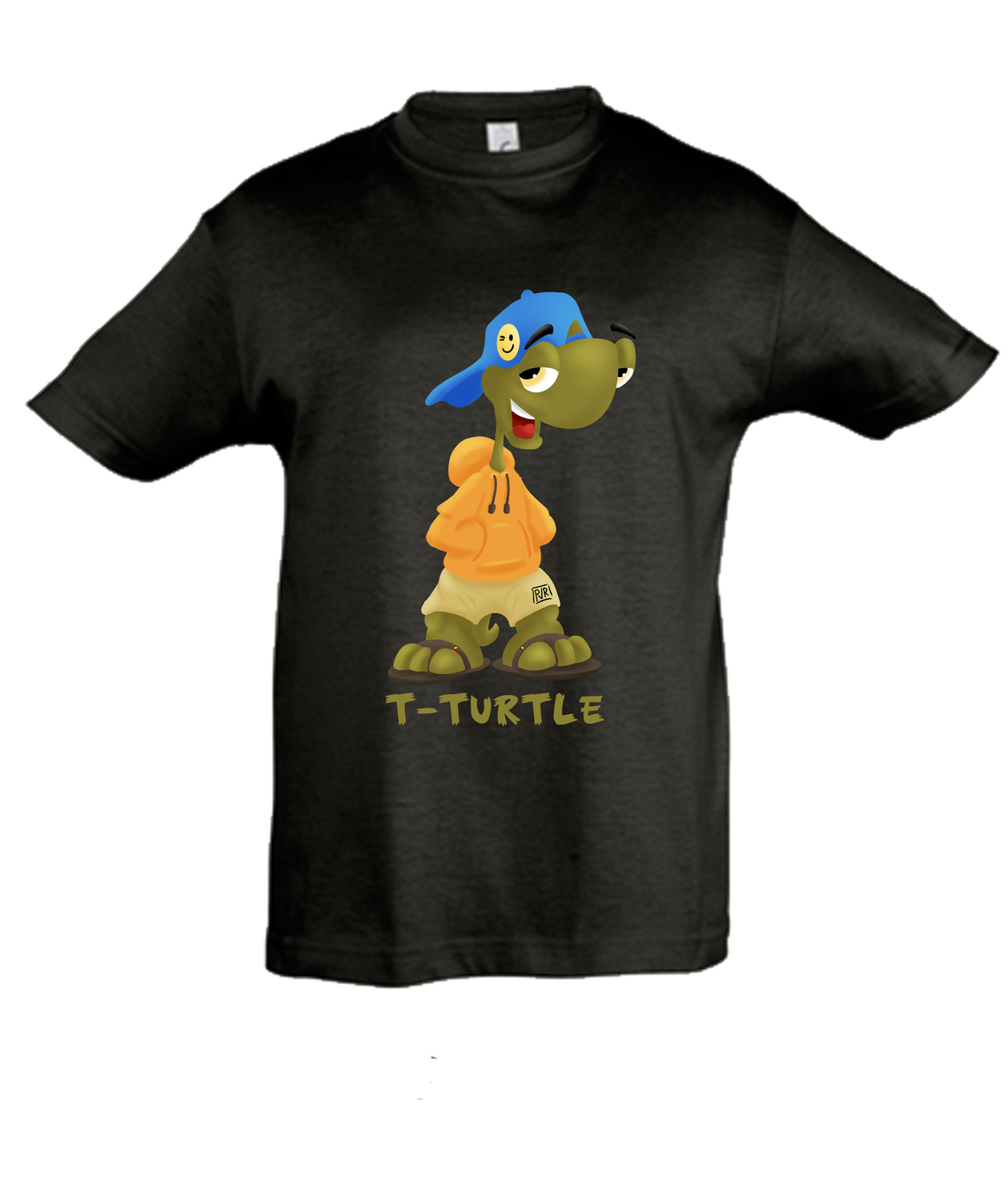 T-shirt kids unieke tekening Schildpad, Kleur: Zwart