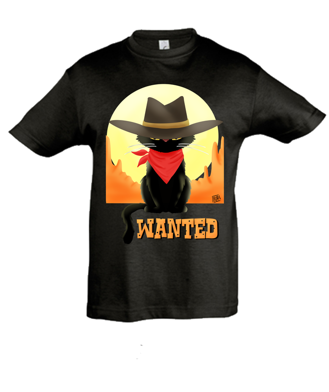 T-shirt kids jongens unieke tekening Wanted Kat