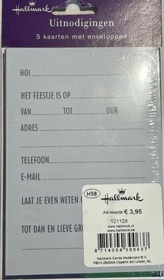 🎉 Uitnodigingen Feestje Hallmark – Set van 5 met Enveloppen ✨