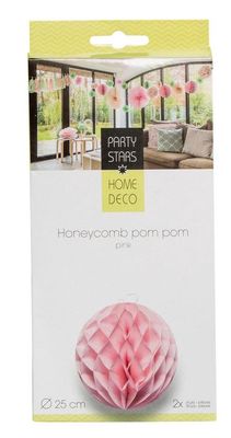 🌸 Party Stars Honeycomb Pom Pom Roze – Ø 25 cm | Set van 2 Stuks ✨