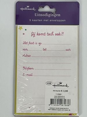 🎉 Uitnodigingen Feestje – Set van 5 Kaartjes met Enveloppen ✨