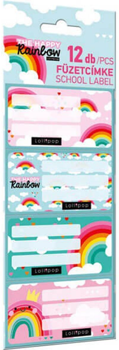 Schooletiketten rainbow lollipop 12 stuks zelfklevend