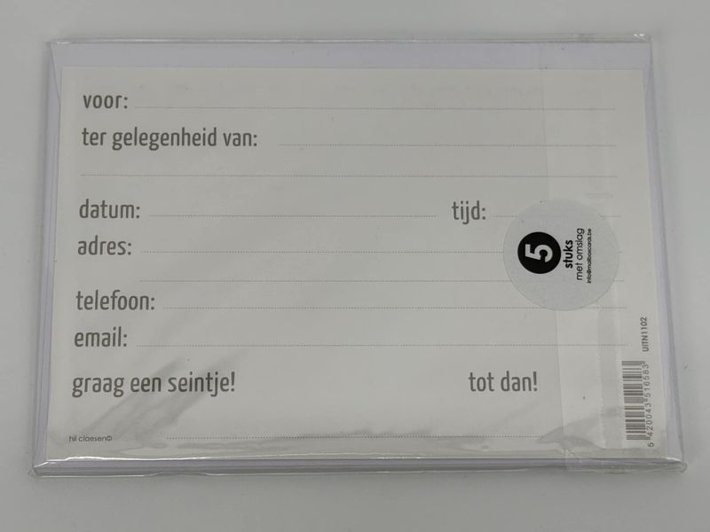 🎉 Uitnodigingen Feestje – Set van 5 Kaartjes met Enveloppen ✨