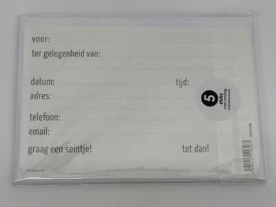 🎉 Uitnodigingen Feestje – Set van 5 Kaartjes met Enveloppen ✨