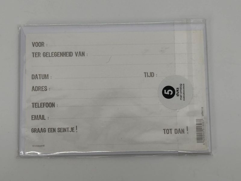 🎉 Uitnodigingen Feestje – Set van 5 Kaartjes met Enveloppen ✨