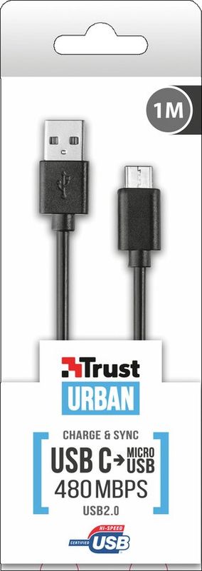 Trust USB 2.0 Kabel Type C naar Micro USB Zwart
