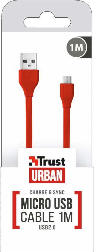 Trust platte micro USB kabel rood 1 m voor smartphone