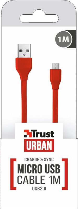 Trust platte micro USB kabel rood 1 m voor smartphone