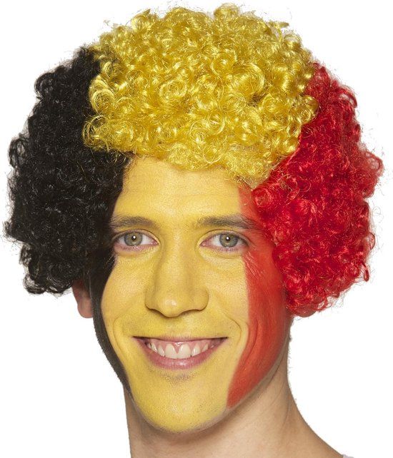 ⚽ Belgian Tricolor Wig – Red-Yellow-Black | Carnival &amp; Football Fans ✨