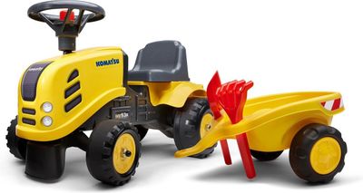 FALK Baby Komatsu Gele Tractor met aanhanger + toebehoren vanaf 1 jaar