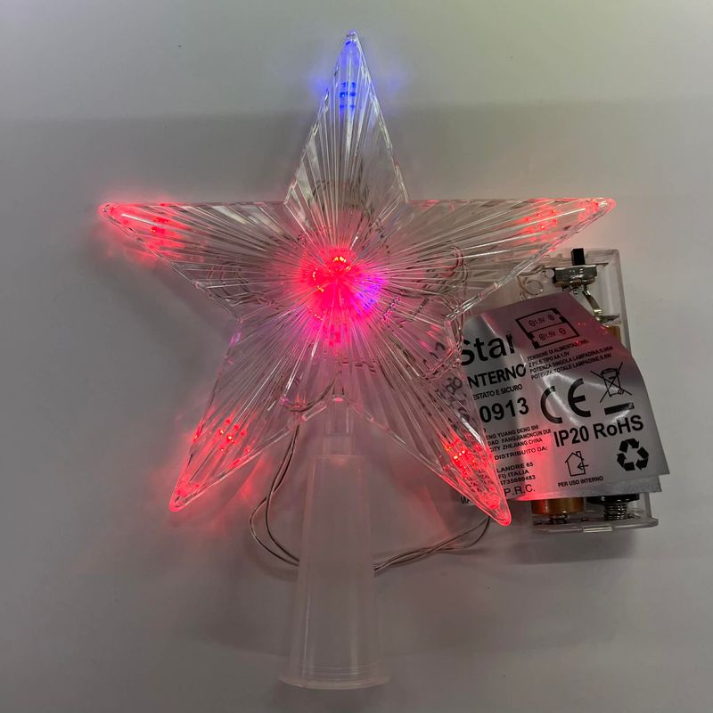 🎄 LED Star Tree Topper with Spike – 10 Multicolor LEDs | 8 cm ✨