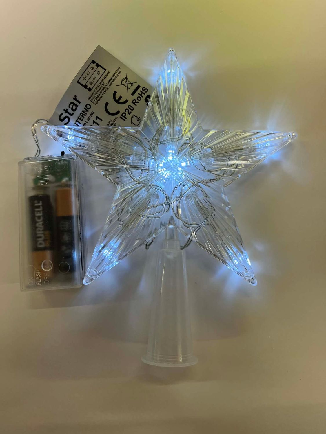 🎄 LED Star Tree Topper with Spike – 10 Multicolor LEDs | 8 cm ✨