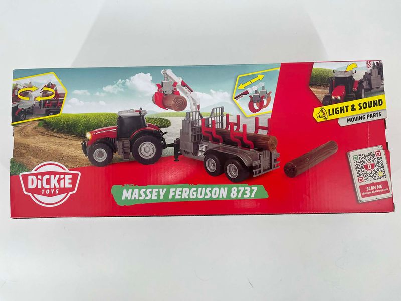 🚜 Dickie Toys Massey Ferguson 8737 – Tractor met Houtlader 42 cm ✨