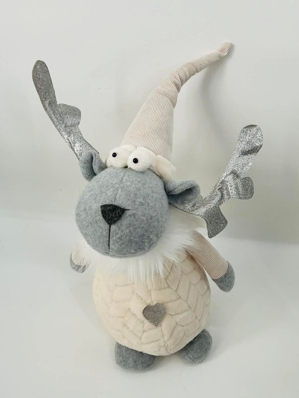 🦌 Plush Reindeer White and Gray – Festive Christmas Decoration 37 cm ❄️✨