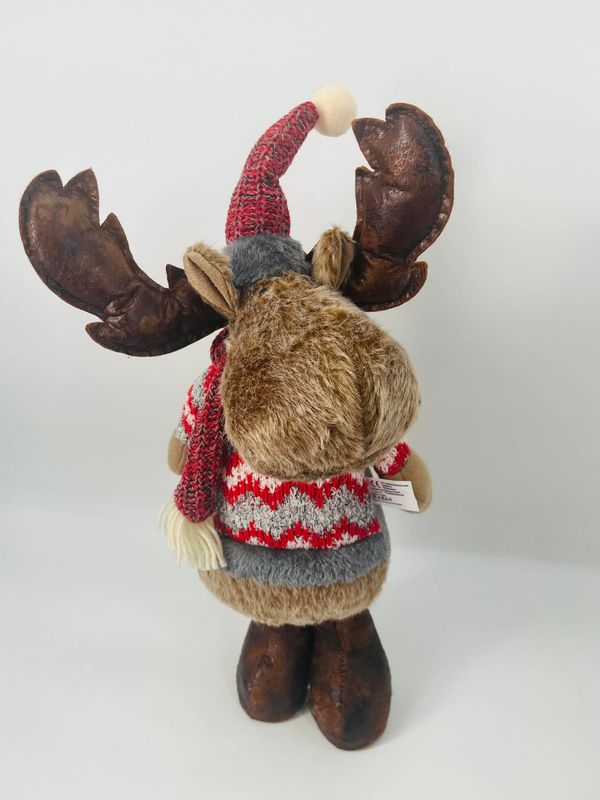 🦌 Plush Reindeer – Large Christmas Cuddle Toy 52 cm Brown/Red/Gray ✨🎄