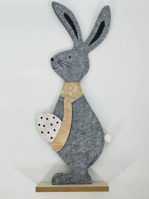 🐰🌿 Rabbit gray felt on wooden stand 49 cm