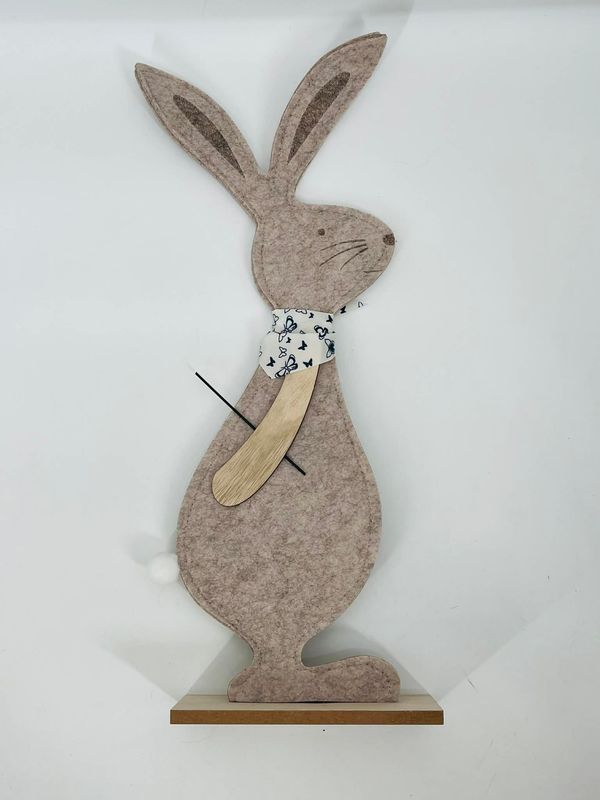 🐰🌸 Decorative Felt Easter Bunny 49 cm on Wooden Base