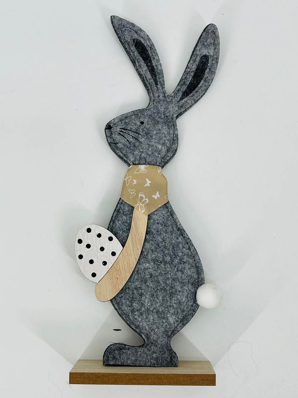 🐰🌼 Rabbit gray felt on wooden stand 41 cm